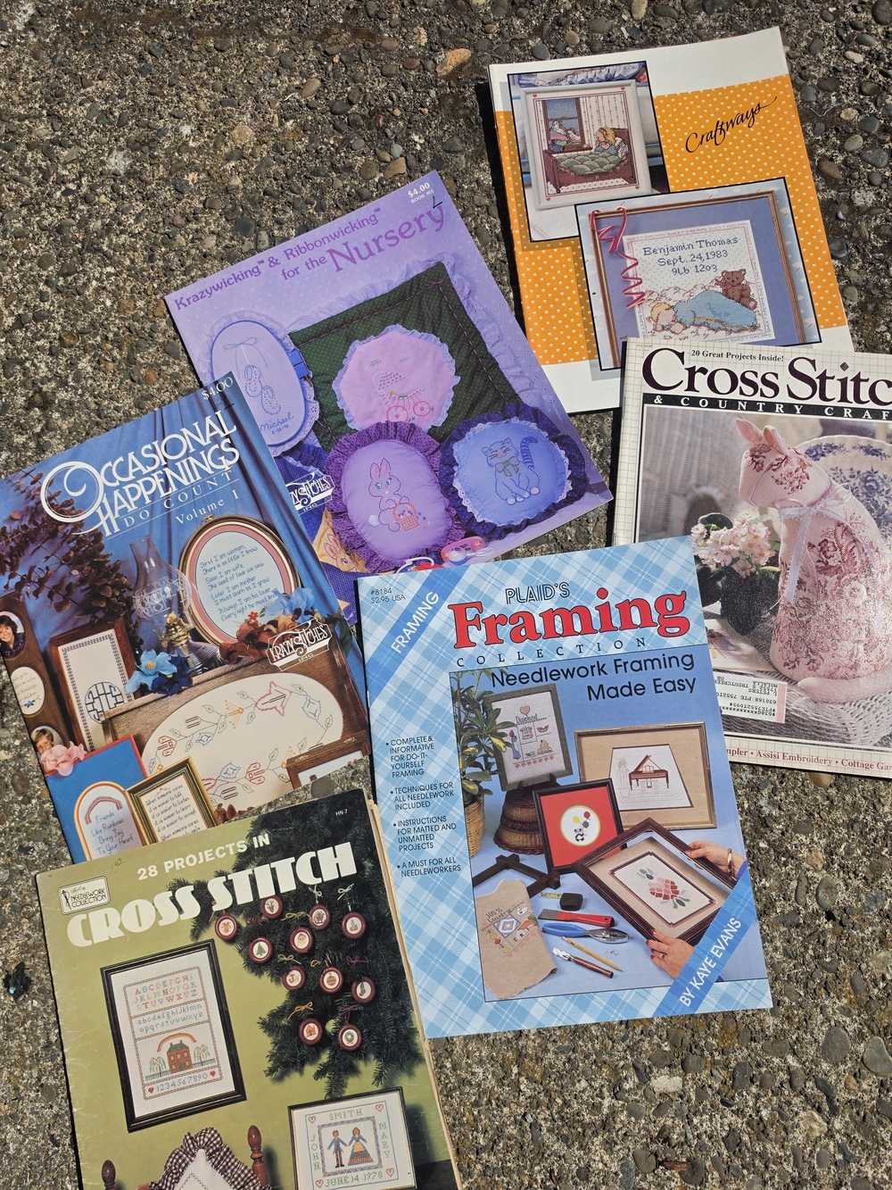 Needlework & Cross Stitch Pattern Books - Blue, Purple, Yellow Covers